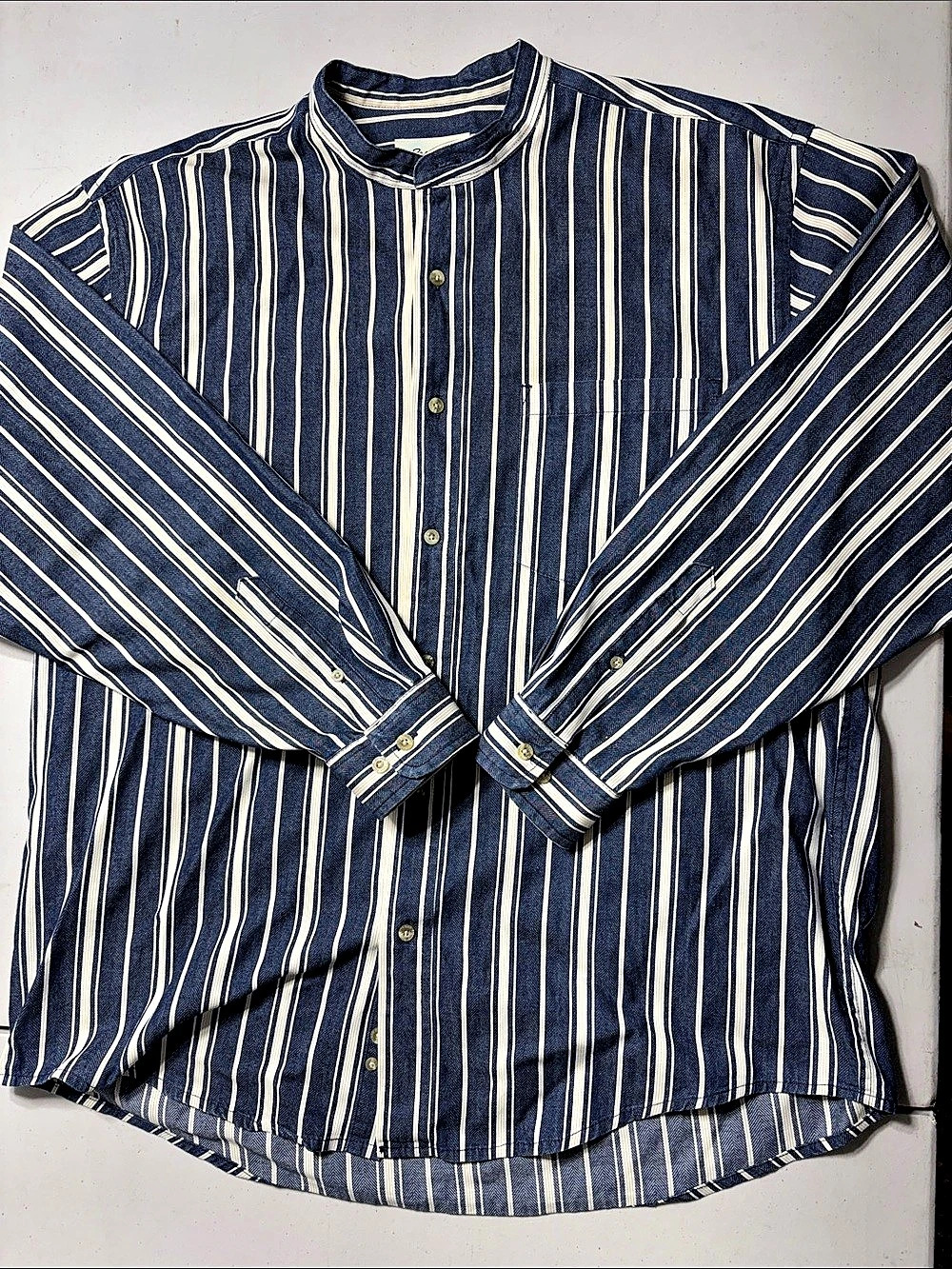 Eddie Bauer Banded Collar Cotton Shirt